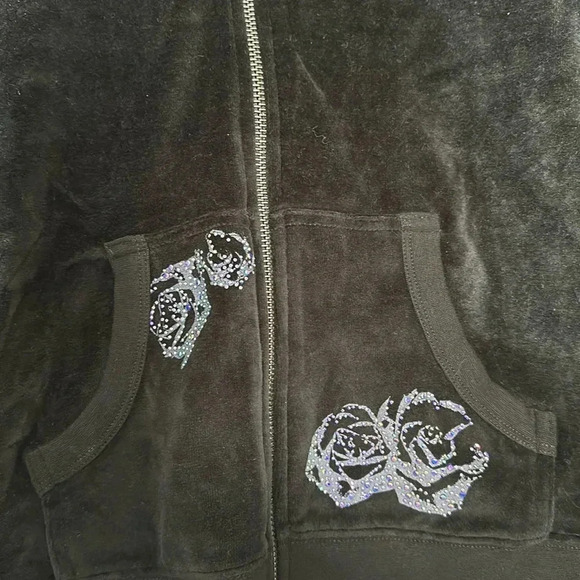 NWT BCBGMaxAzria Velvet Rhinestones Iridescent Roses Hoodie Track Suit 2-Piece - Picture 4 of 13
